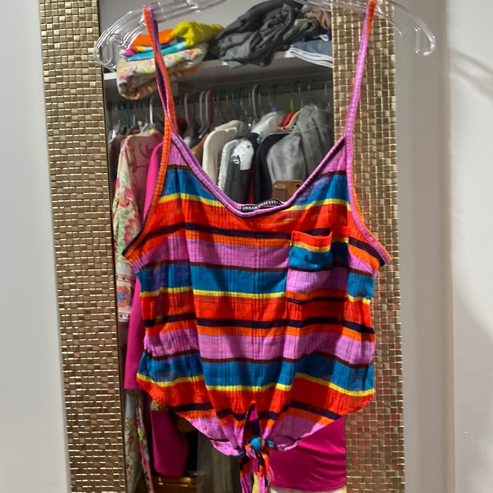 Urban Outfitters striped multicolor crop top tie front Sz Medium